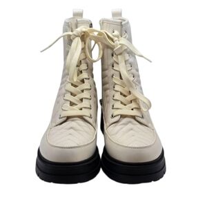 Marc Fisher Pierce Combat Boots Women’s Size 7.5 M Ivory Quilted Chunky Heel NIB